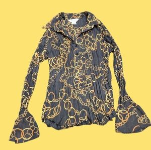 Stylish Black and Gold Patterned Blouse